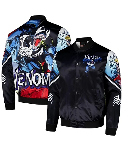 Chalk Line Men's Black/Blue Venom Symbiote Fanimation Satin Full-Snap Jacket
