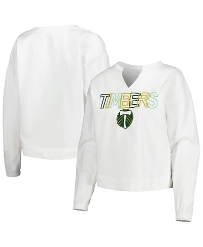Concepts Sport Women's White Portland Timbers Sunray Notch Neck Long Sleeve T-Shirt