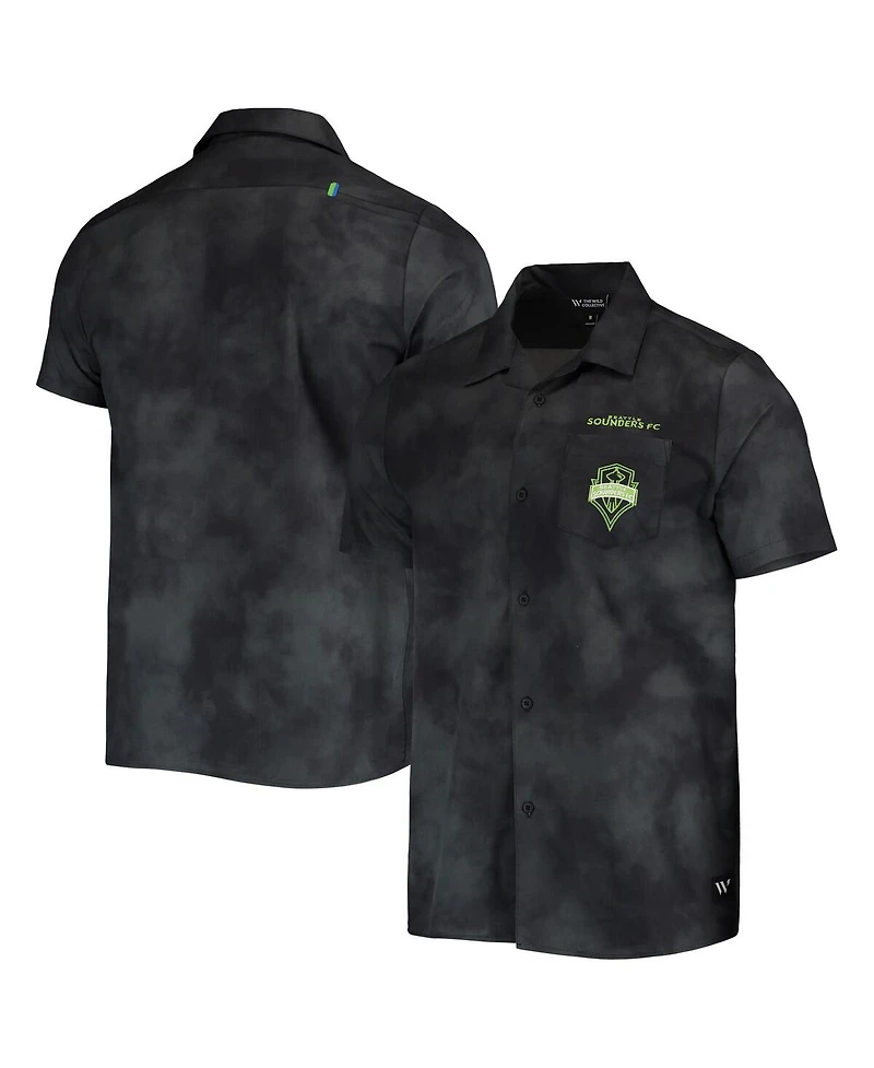 The Wild Collective Men's Black Seattle Sounders Fc Abstract Cloud Button-Up Shirt