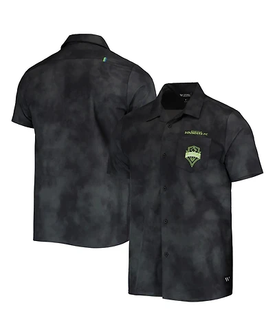 The Wild Collective Men's Black Seattle Sounders Fc Abstract Cloud Button-Up Shirt