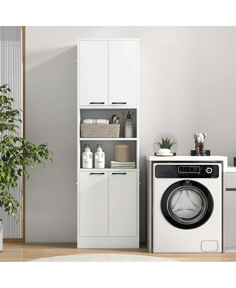 Costway 75" Tall Bathroom Storage Cabinet with 4 Doors & 2 Open Compartments Freestanding