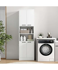 Costway 75" Tall Bathroom Storage Cabinet with 4 Doors & 2 Open Compartments Freestanding