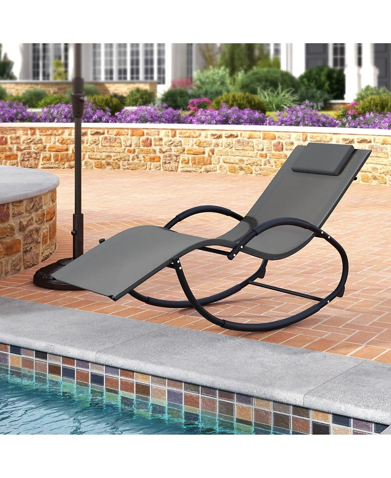 Costway 2 Pcs Outdoor Rocking Lounge Chair with Removable Headrest Breathable Backrest & Seat