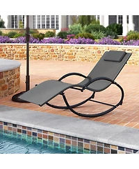 Costway 2 Pcs Outdoor Rocking Lounge Chair with Removable Headrest Breathable Backrest & Seat