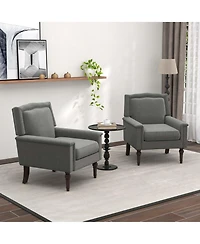 1 Pcs Mid-century Modern Armchair with Thick Cushion & Rubber Wood Legs for Living Room