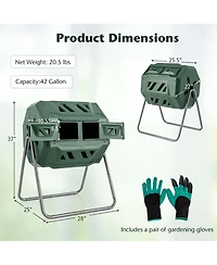 Costway 42-Gal Compost Bin Dual Chamber Composting Tumbler with 2 Sliding Doors Metal Frame