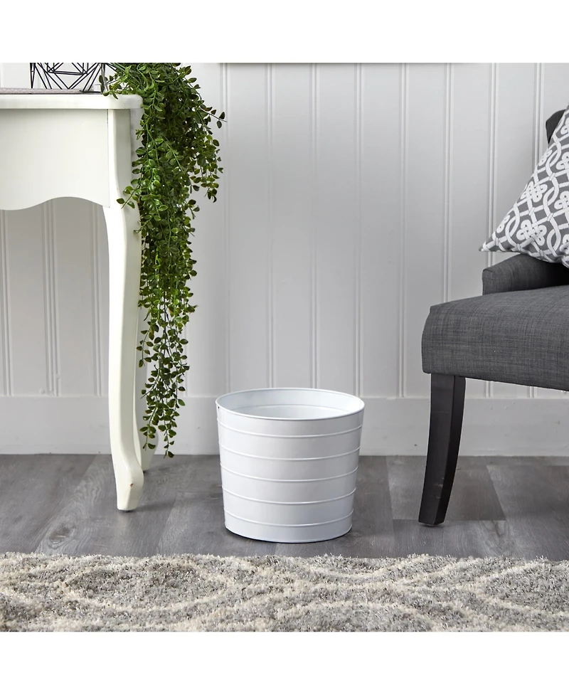 Slickblue 12" Farmhouse White Metal Ribbed Planter