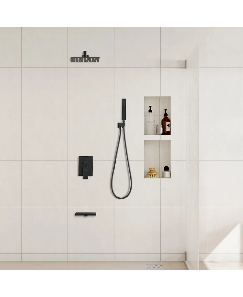 Boyel Living 1-Spray Patterns with 2 Gpm 12 in. Wall Mount Dual Shower Heads with Tub Spout and Pressure Balance Valve in Matte Black