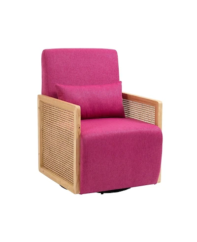 Mondawe Rose Red Upholstered Accent Chair with One Pillow Linen for Living Room