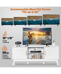Gymax Tv Stand Entertainment Media Console w/ 2 Rattan Cabinets & Open Shelves