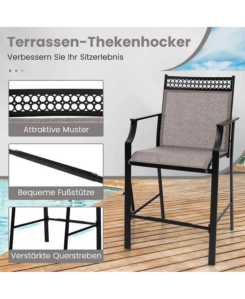 Slickblue Outdoor Counter Stools Set of 2 Heavy-Duty Barstools with Footrest and Armrests