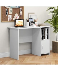 Costway Modern Computer Desk with Cabinet Cable Holes & Open Shelf Storage for Home Office