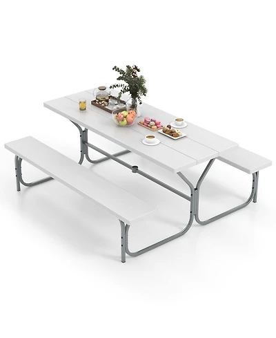 Costway 6 Ft Picnic Table Bench Set Outdoor Dining Table & 2 Benches with Metal Frame