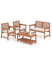 4 Pcs Patio Conversation Set with Soft Seat Cushions 2-Tier Rectangle Coffee Table