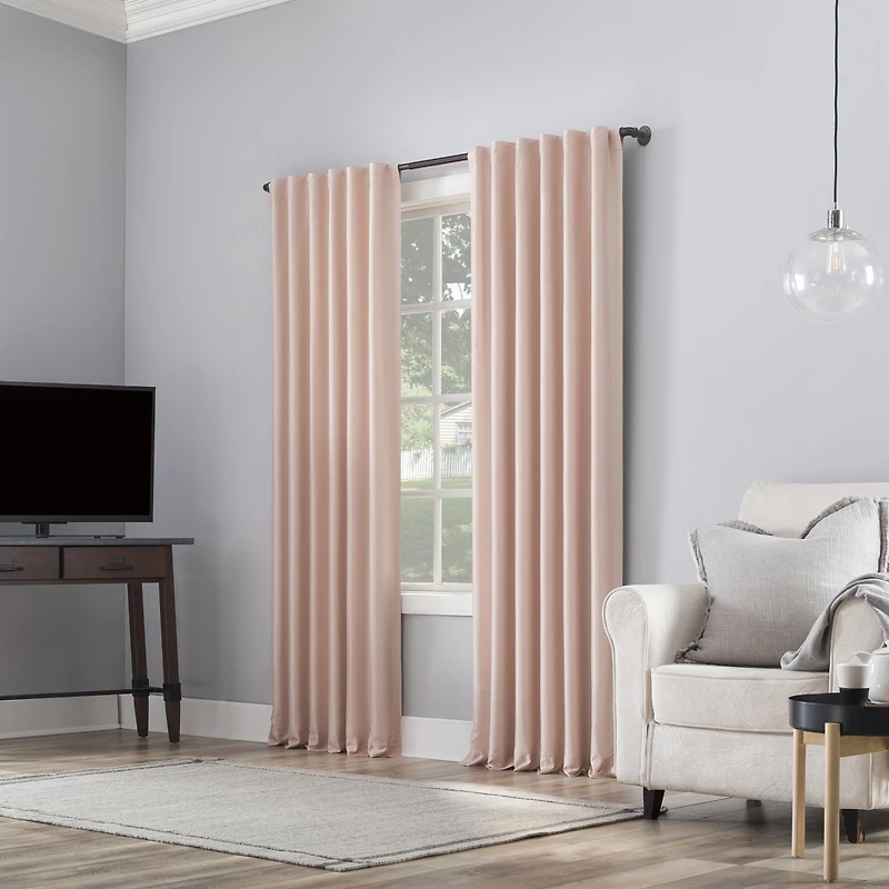 Evelina Faux Dupioni Silk Thermal Extreme 100% Blackout Back Tab Curtain Panel