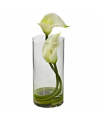 Slickblue Double Calla Lily with Cylinder Vase Elegant Floral Arrangement for Stylish Decor (Set of 2)