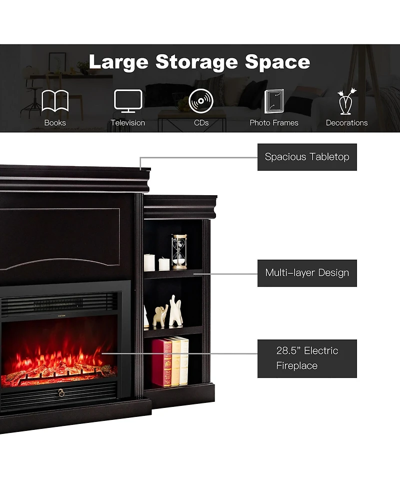 Gymax 70'' Fireplace Tv Stand Media W/ 28.5'' 750W/1500W Electric Brown