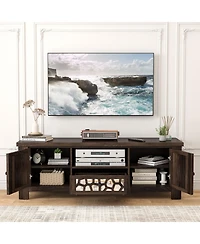 Gymax 55'' Retro Tv Stand Media Entertainment Center w/ Mirror Doors & Drawer Brown