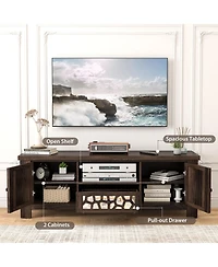 Gymax 55'' Retro Tv Stand Media Entertainment Center w/ Mirror Doors & Drawer Brown
