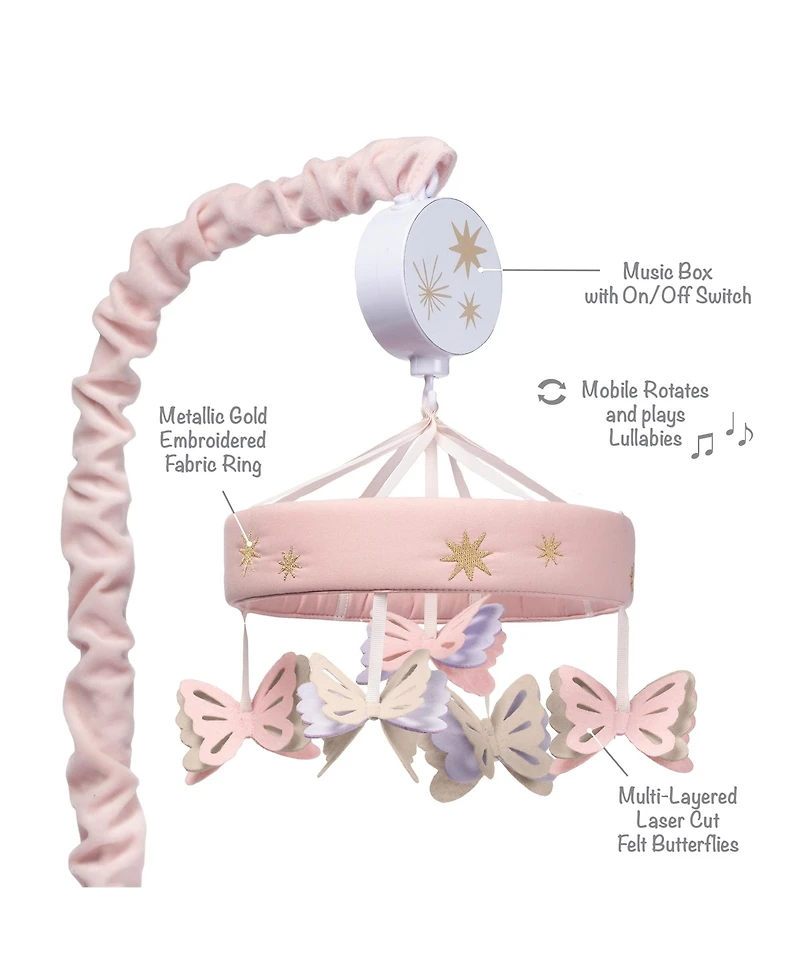 Lambs & Ivy Butterfly Dreams Pink/Purple Musical Baby Crib Mobile Soother Toy