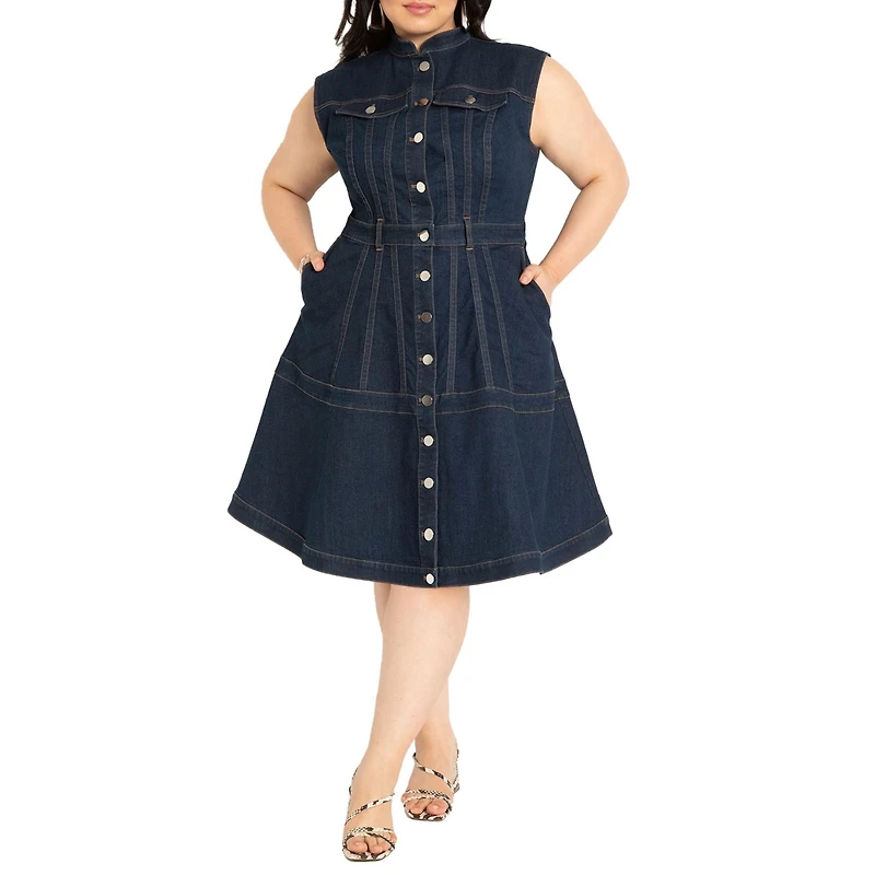Eloquii Women's Plus Fit & Flare Denim Dress