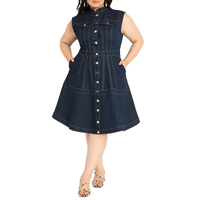 Eloquii Women's Plus Fit & Flare Denim Dress