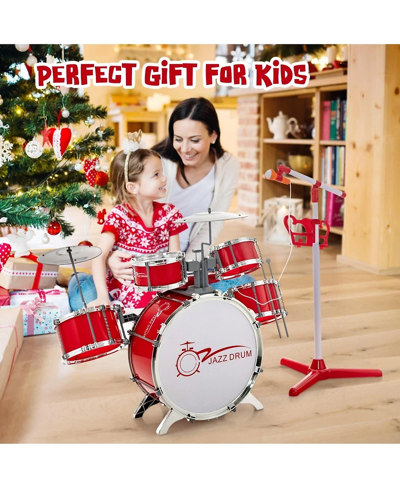 Sugift Kids Jazz Drum Keyboard Set with Stool and Microphone Stand