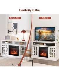 Gymax 48'' Tv Stand Console Cabinet w/ Fireplace Entertainment Center For Living Room Natural