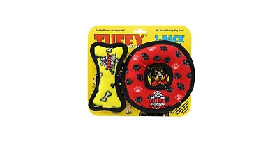Tuffy Jr Bone Yellow and Ring Red Paw 2 Pack, Dog Toy