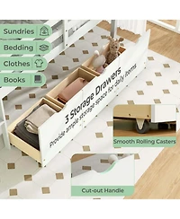 Twin Low Loft Bed with 3 Drawers Ladder & Full-length Guardrails Storage