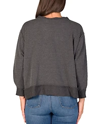 24seven Comfort Apparel Women's Relaxed Fit Ribbed Knit V Neck Sweatshirt Top