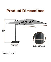 Boyel Living 10 ft. 360 B0; Rotation Square Cantilever Patio Umbrella with Base and Led Light
