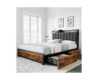 gaomon Bed Frame, Storage Headboard with Charging Station, Platform Metal Frame 4 Drawers, No Box Spring Needed, Noise Free, Easy Ass
