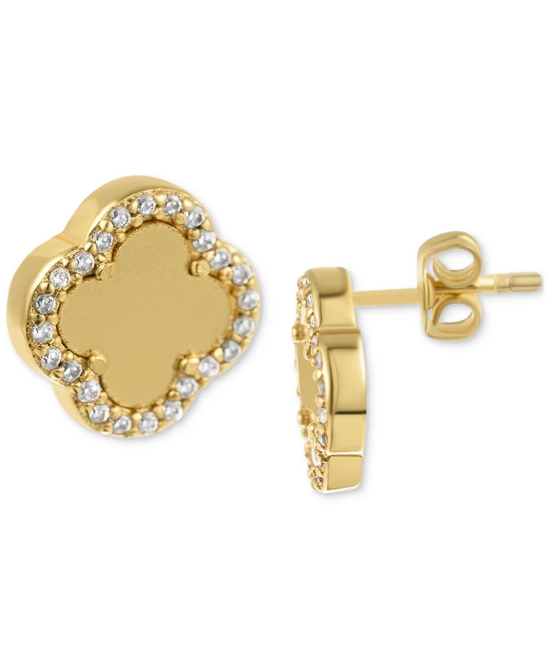 Adornia Gold Crystal Halo Matte Center Clover Earrings