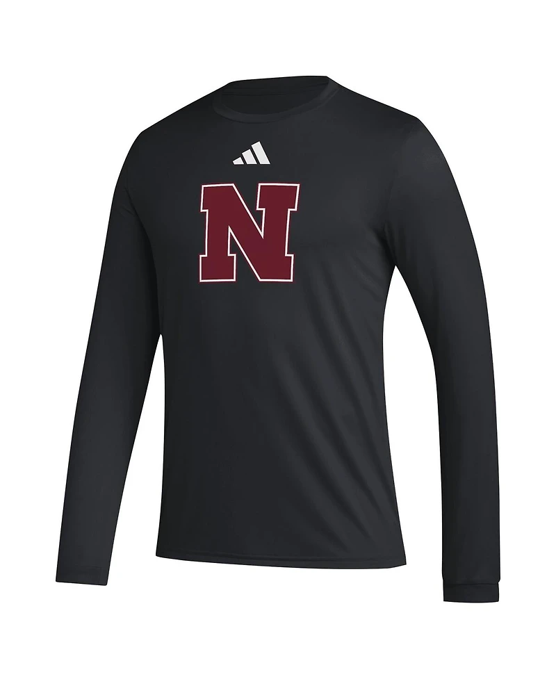 Adidas Men's Black Nebraska Huskers Primary Locker Logo Pre-Game Long Sleeve T-Shirt