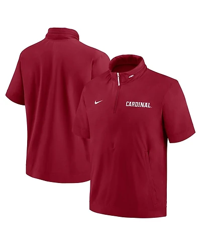 Nike Men's Cardinal Stanford 2024 Sideline Coach Short Sleeve Half-Zip Hoodie Jacket