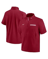 Nike Men's Cardinal Stanford 2024 Sideline Coach Short Sleeve Half-Zip Hoodie Jacket