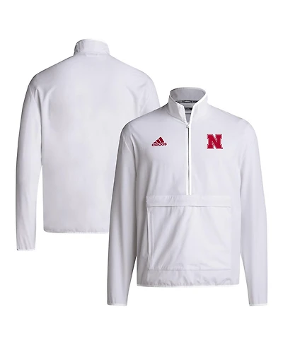Adidas Men's White Nebraska Huskers Coaches Sideline Half-Zip Jacket