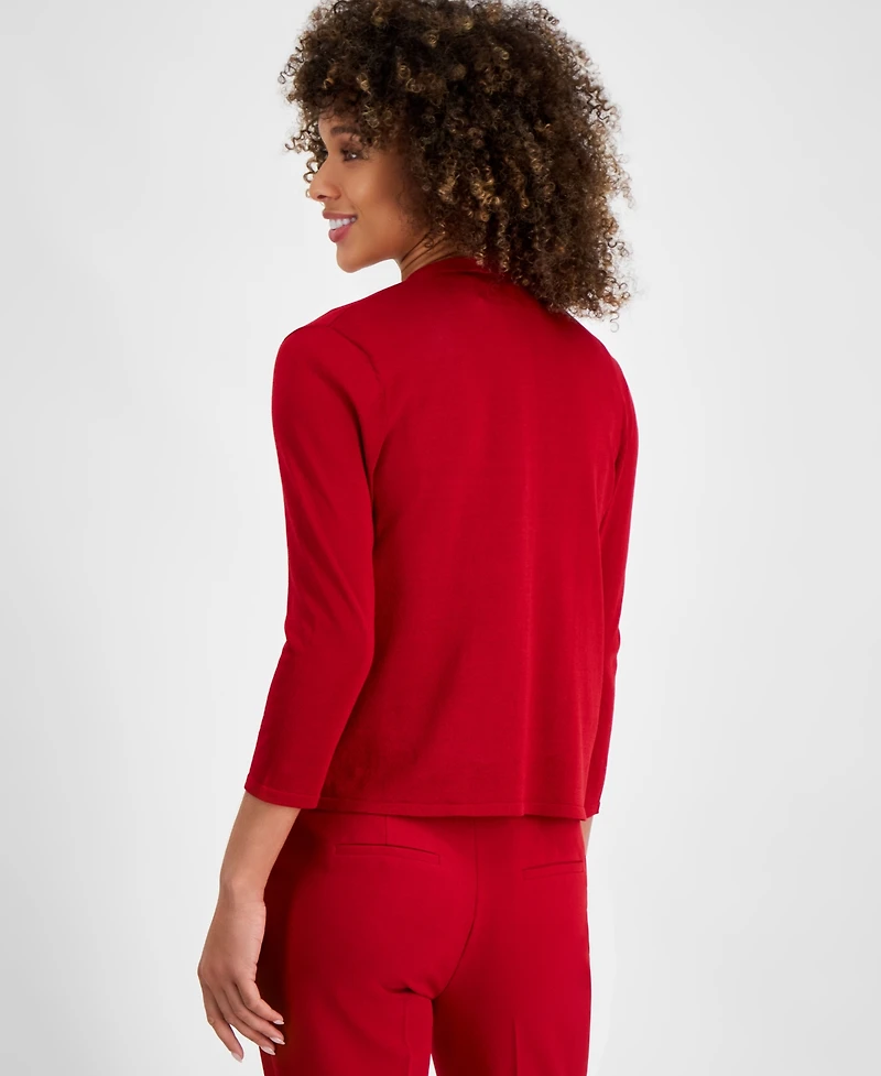 Kasper Plus Open-Front Stitch-Detail Sweater