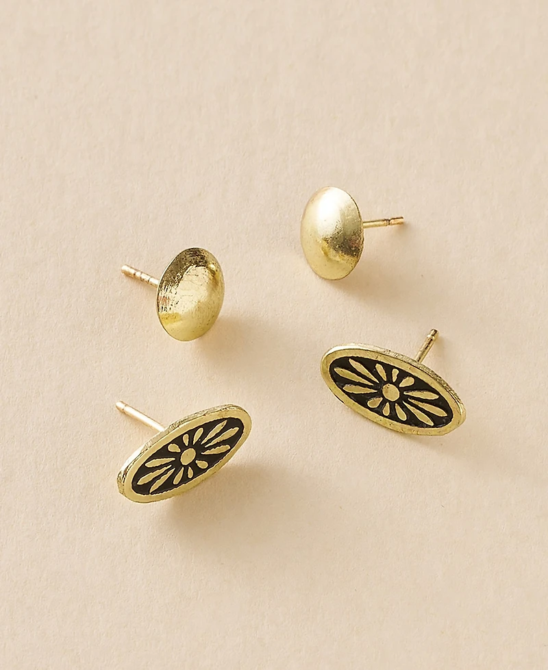 Matr Boomie Nisha Ball and Oval Stud Earrings, Set of 2