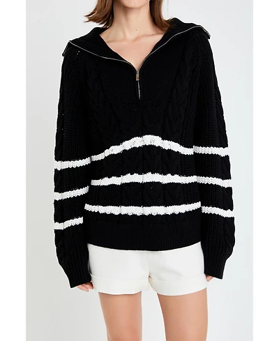 English Factory Women's Stripe Zip up Sweater