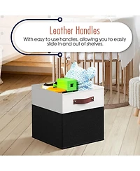Ornavo Home 6 Pack Collapsible Linen Storage Cube Bin with Leather Handles - 11 Inch