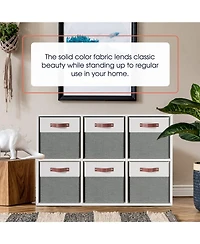 Ornavo Home 6 Pack Collapsible Linen Storage Cube Bin with Leather Handles - 11 Inch