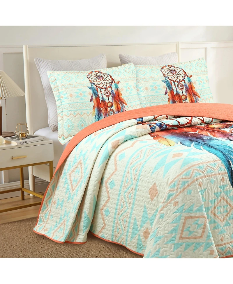 MarCielo 3 Piece Dream Catcher Quilt Bedspread Set King