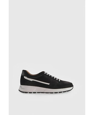 Furniq Uk Men's Genuine Leather Shoes, Black Suede with White Analine Detail