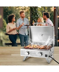 Slickblue Stainless Steel Propane Grill with Lid for Outdoor Camping Tailgating Picnic Party-Silver