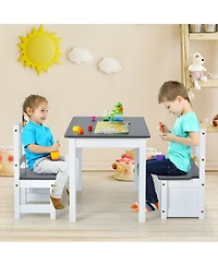 Slickblue 4 Pieces Kids Wooden Activity Table and Chairs Set with Storage Bench and Study Desk