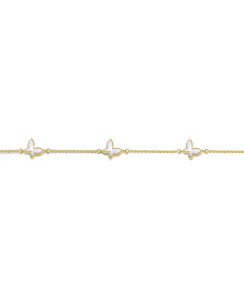 GiGiGirl Kids 14k Gold Plated Mother of Pearl Triple Charm Butterfly Bracelet