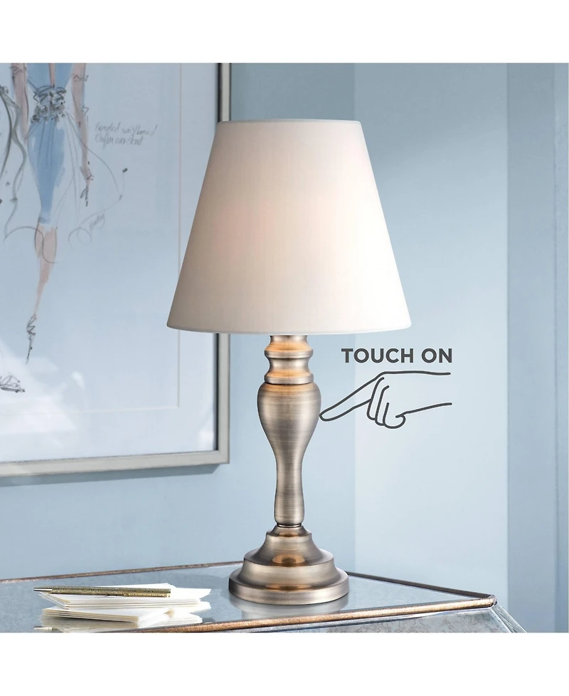 Regency Hill Thom Traditional Desk Lamp 19 1/4" High Brass Candlestick Touch On Off White Bell Shade for Bedroom Living Room Bedside Nightstand O