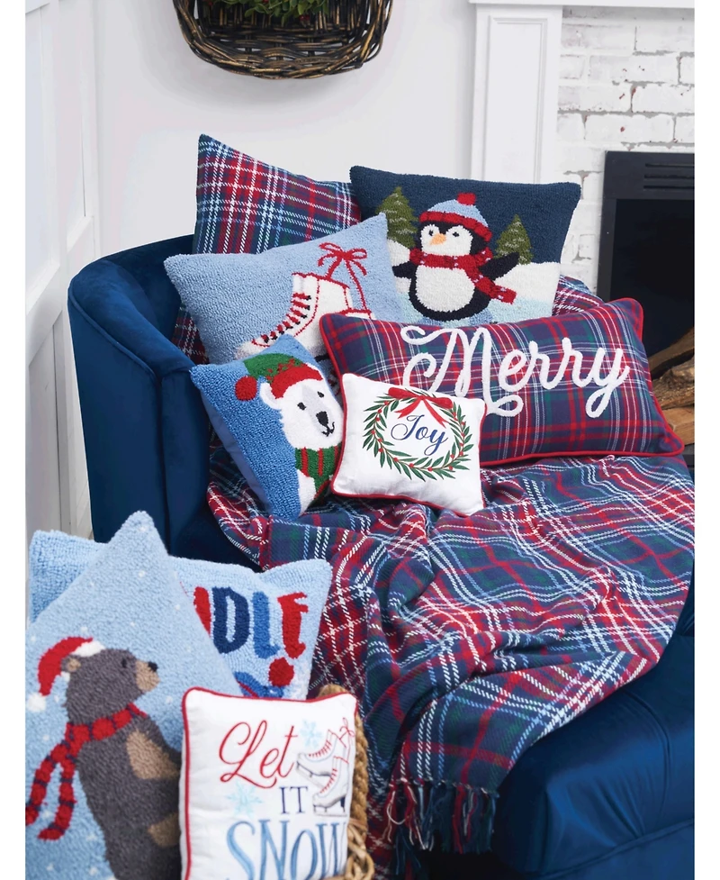 C&F Home 18" x18" in. Pair Ice Skates on Gray Background Hooked Pillow Throw Accent Pillow